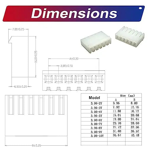 Keszoox Molex KK 3.96mm Connector Kit 2-10Pin Housing with 20AWG Cables for MX3.96 Series (MX3.96-CH)