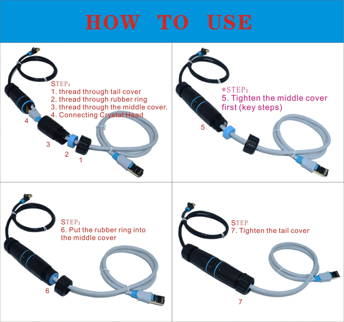 CAT6/CAT6A/CAT7 RJ45 Waterproof Connector RJ45 Ethernet/Network Connector, Straight-through Outdoor Broadband