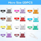 120 Micro Fuses, Thin Micro Fuse Kit, Car/RV/Truck/Motor Micro Fuse Combination Kit (2Amp -40A) +1 Car Fuse Puller