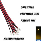 50pcs 0805 FLASHING LED SMD Lamp Wired Micro Litz Led Pre-Soldered Chip Wired 3V Railway Model Toy Light DIY Leads Wires 30cm