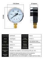 Y-60 Pressure Gauge Manometer Mechanical Dial Analog Bourdon Tube Industrial Hydraulic Water Pressure Meter