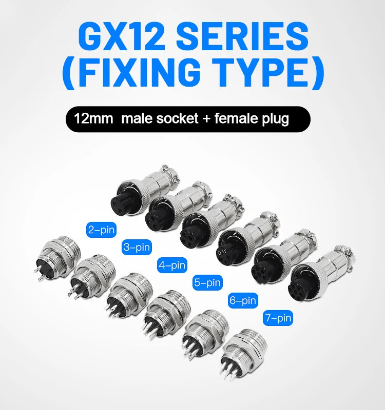 5/10Set GX12 GX16 GX20 Aviation Connector 2 3 4 5 6 7 8 9 10 12 14 15 Pin Docking Fixing Circular Metal Male Female Plug Socket