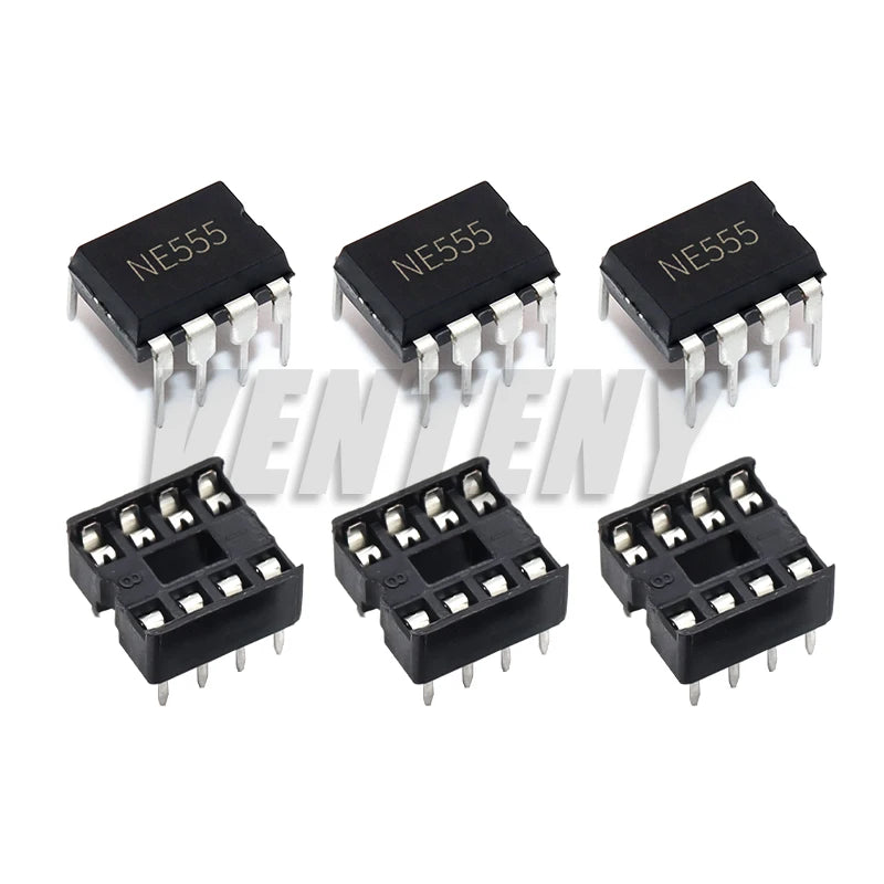 20Pcs (10 Each) 8 Pin DIP Sockets & NE555P IC 555 Timer Programming Oscillator Chip NE555