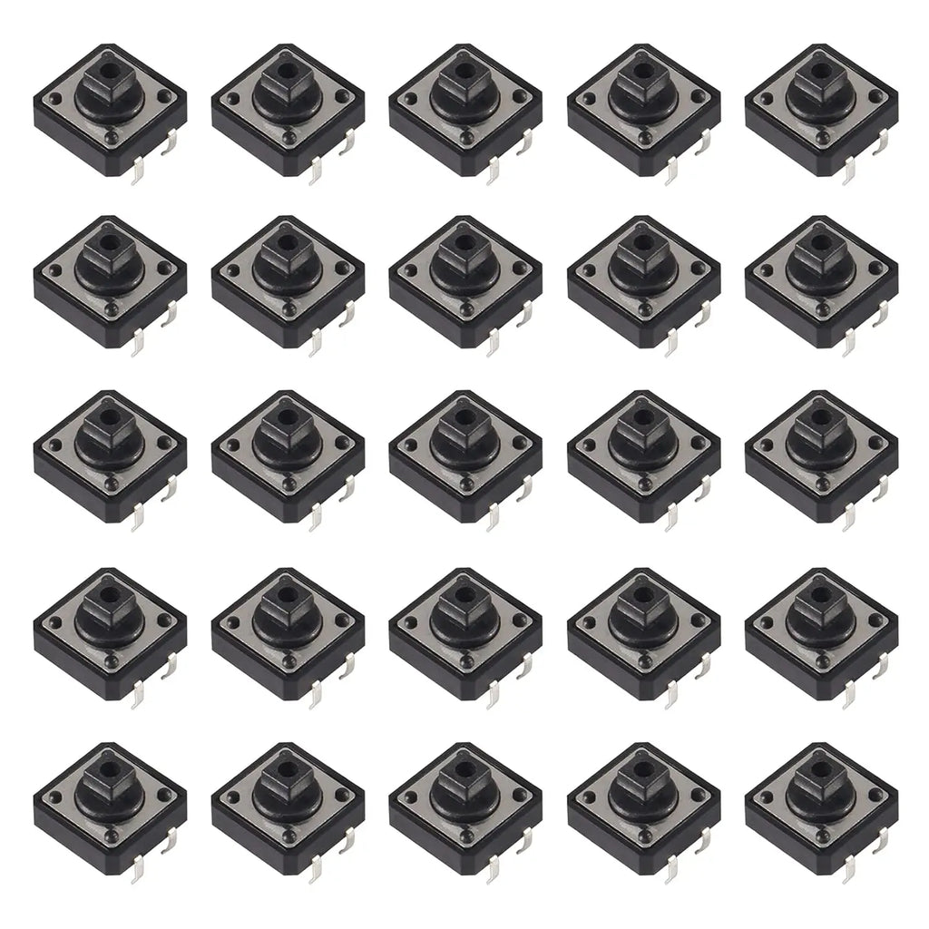 25pcs 12x12x7.3mm Momentary Tact Tactile Push Button Switch Touch Switch Micro Switch 4 Pins SMD PCB with Cap for Arduino