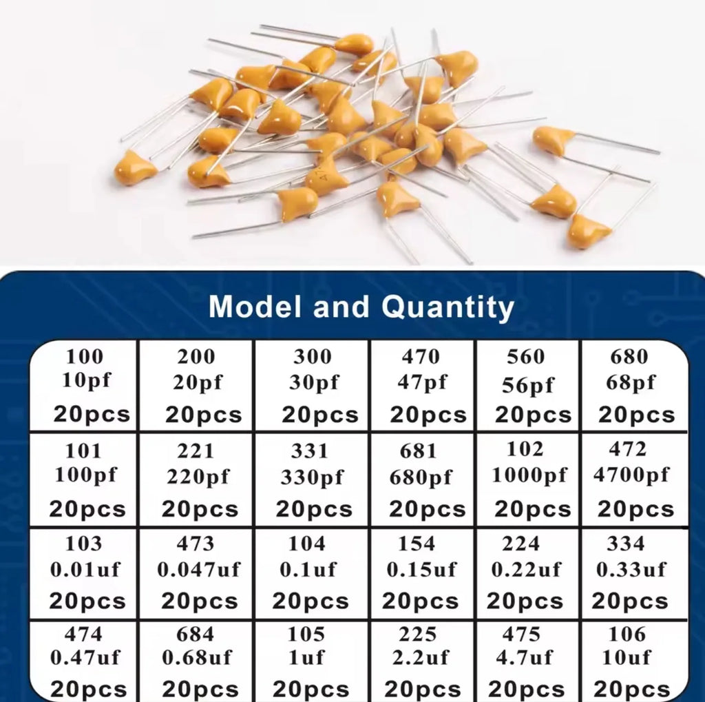 300pcs/480pcs Ceramic Capacitor Assortment Kit For Guitar Capacitor 10Values/24Values 10PF-10uf