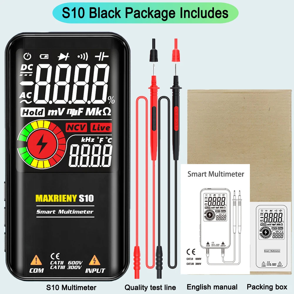 MAXRIENY Smart Digital Multimeter USB Rechargeable True RMS EBTN DC AC Voltage Capacitance Ohm Diode NCV Hz Live WireTester