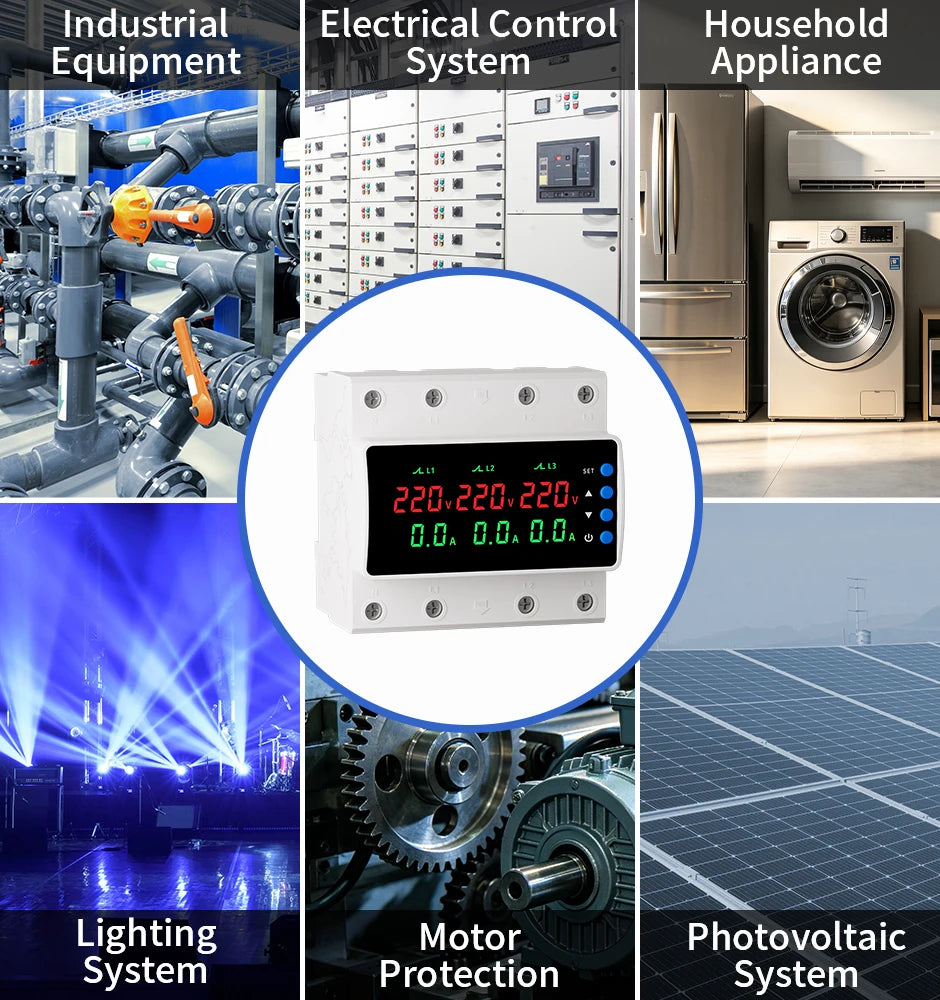 GTRIC Over Under Voltage Protection Device Three-Phase 380V AC Undervoltage Protection 63A Current and Voltage Protection Relay