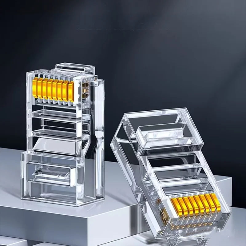 20/50/100PCS RJ45 Ethernet Connector Cables Module Plug Network RJ-45 Lan Crystal Heads Cat5 Cat5e Gold Plated Network Cable