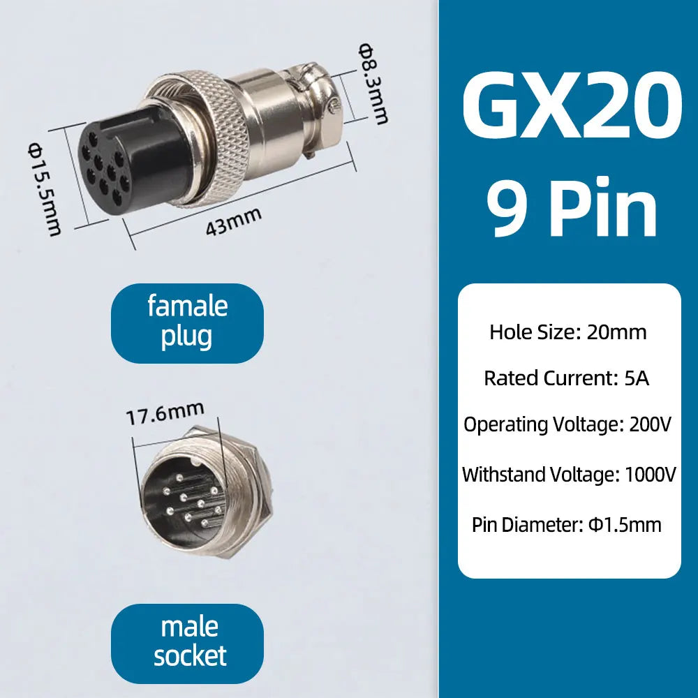 GX20 Aviation Connector 2/3/4/5/6/7/8 Pin Male Female Metal Plug Socket Push Pull Cable Connector Silver Plated Co