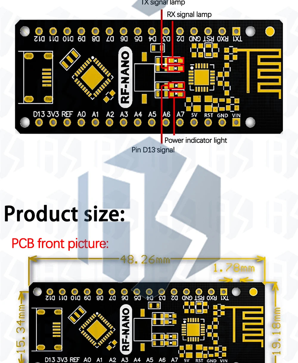RF-Nano for Arduino Nano V3.0, Micro USB Nano Board ATmega328P QFN32 5V 16M CH340, Integrate NRF24l01+2.4G wireless