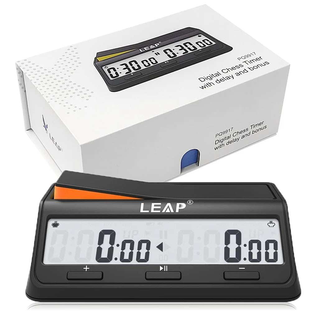 LEAP PQ9917 Chess Clock Digital Chess Timer for Board Game and Chess Timer with Bonus & Delay Count Down up Alarm Black/Orange