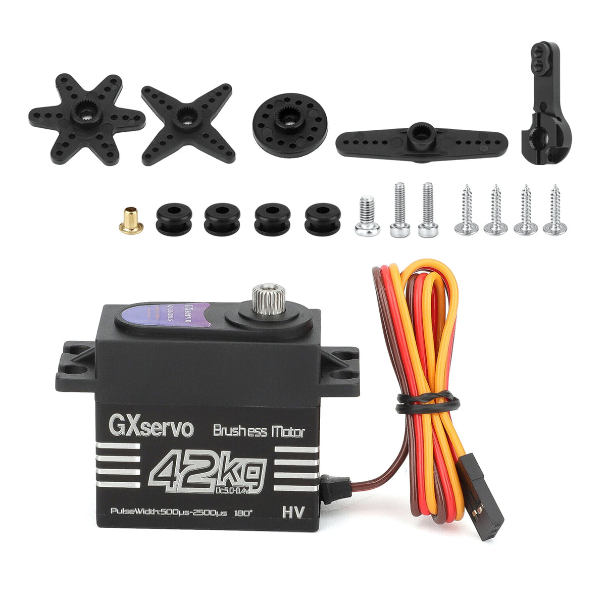 Brushless Motor 180° Metal Gear High Torque Digital Servo 42KG with 25T Metal Servo Arm for 1/10 1/8 RC Car Robot Boat Truck