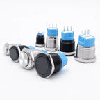 12 16 19 22mm Metal Push Button Switch Press Button Flat High Head 1NO 1NC Momentary Self Reset Locking Latching Black Switch