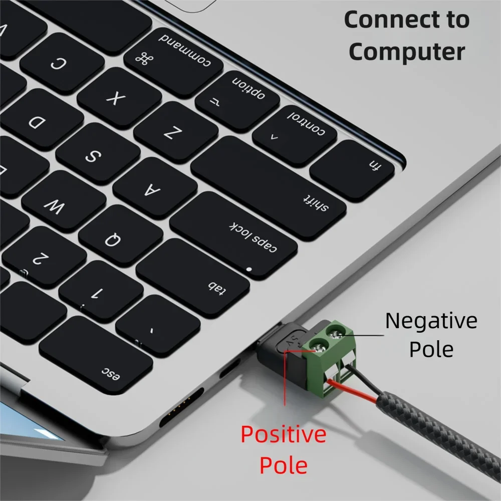 Solderless Plug USB C to 2Pin Terminal Adapter Screw Micro Type-C Male to 2 Pin Crimp Terminal Block 5V Charging Conversion
