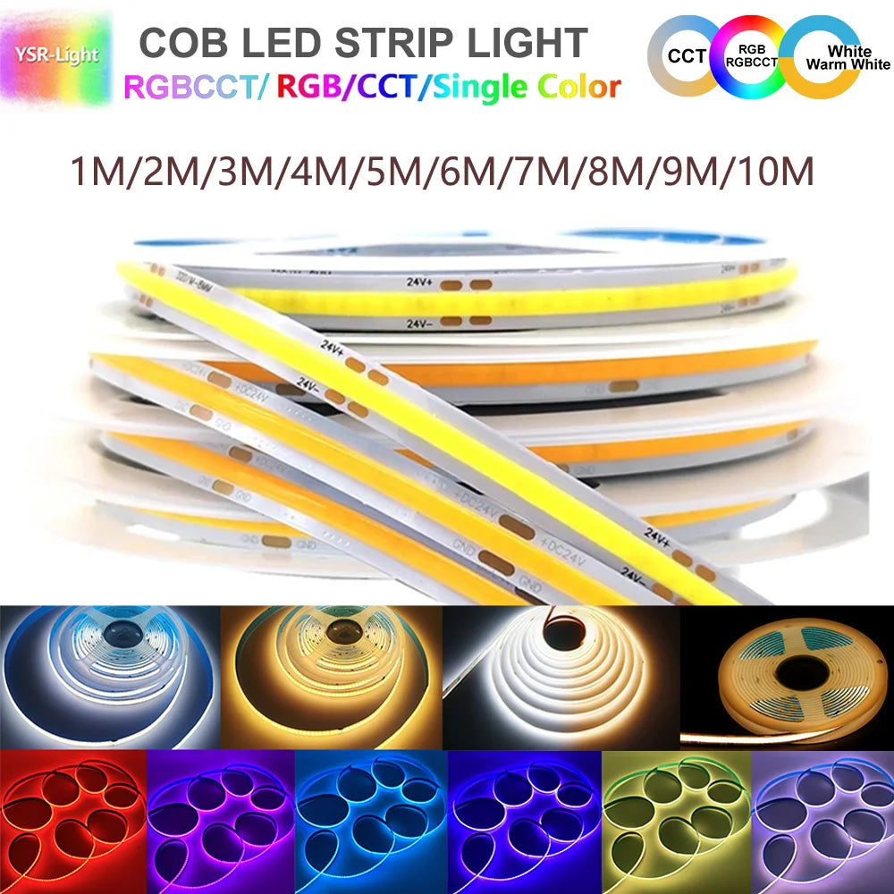 1-10M COB LED Linear Strip Lights RA90 320/608/640/840leds High Density Flexible FOB COB Dimmable Light DC24V DW/CCT/RGB/RGBCCT