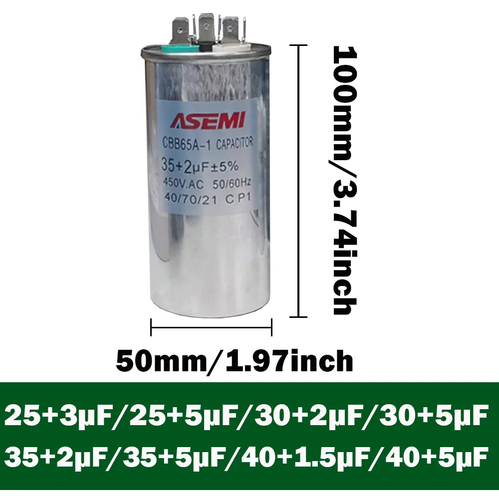CBB65 450V AC Motor Capacitor Air Conditioner Compressor Start Capacitor 60uF+5uF 25+5uf 30+2uf 35+5uf 40+5uf
