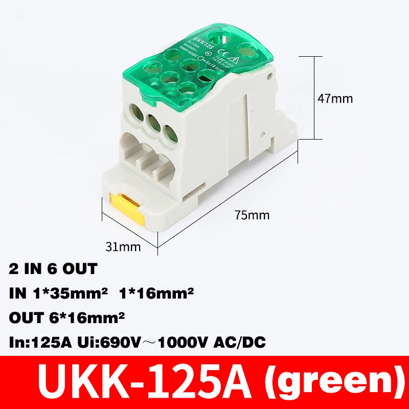 Din Rail Terminal Block UKK 80A/125A/160A/250A/400A Distribution Box One In Several Out Unipolar Junction Box Wire Connector