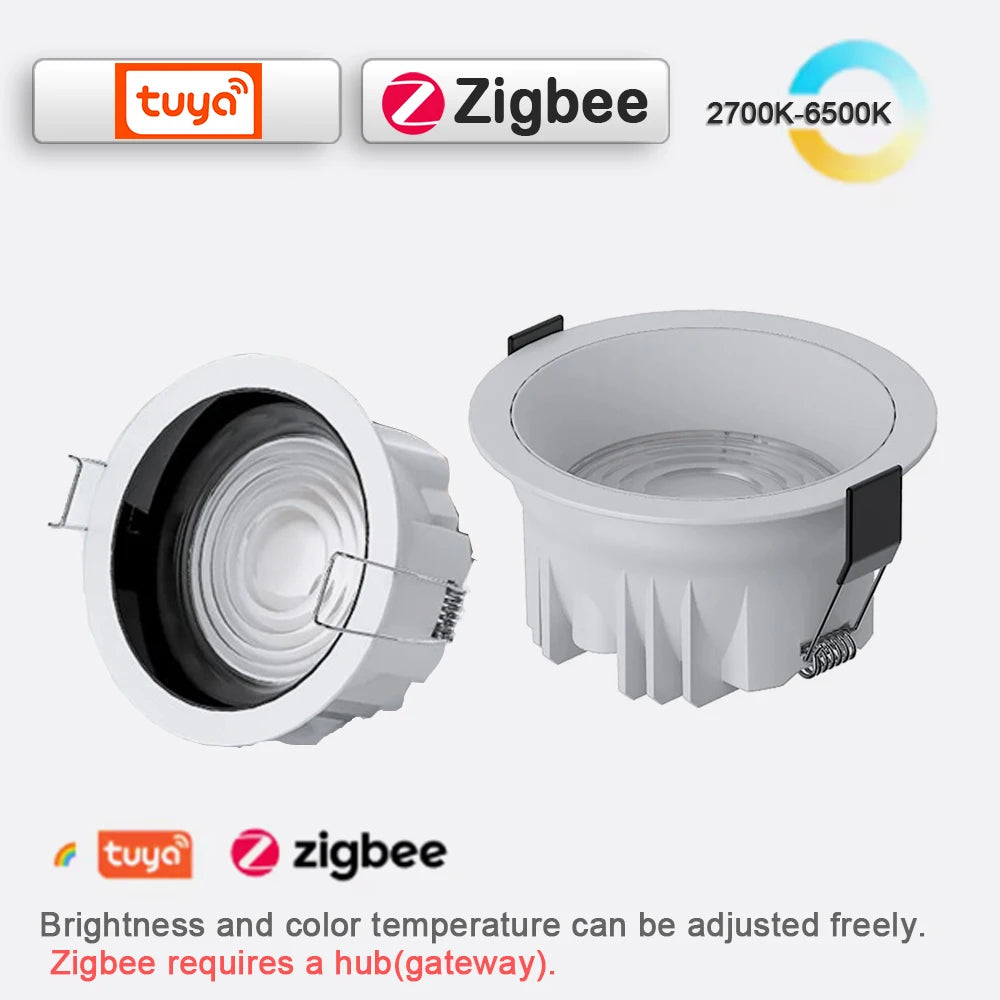 3CCT Tuya Bluetooth/Zigbee Matter Smart Recessed LED Downlight Aluminum Downlight AC5W-20W Spot Light