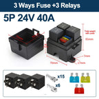 12V/24V 40A 4/5 Pin 3-Way Fuse Relay Box, 3 Relay Holder Standard ATO Fuse Block with Free Assembly for Car Motorcycle