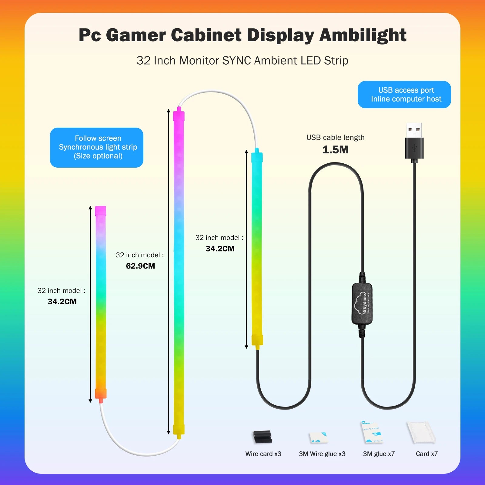 Skydimo RGB Gaming Lights Strip Music Game Sync Color 24" 27" 49" Computer Screen Amosphere Ambient Smart LED Neon Strip Light