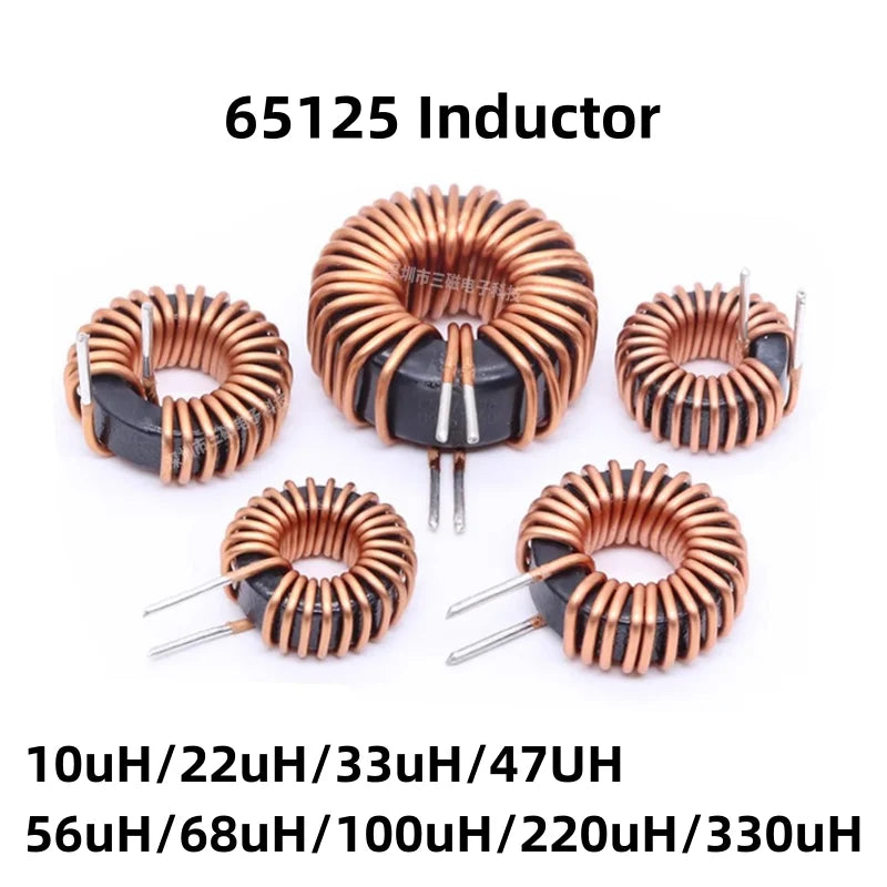 5Pcs Toroid core Inductors 65125 Winding Magnetic Inductance 22uH 33uH 470uH Inductor Iron Gauge Aluminum Magnetic Ring Coil