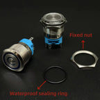 12 16 19 22MM Metal Button Switch LED Light Waterproof Momentary  Self-Locking Car Engine Power Supply 5V 6V12V24V 220V Red Blue