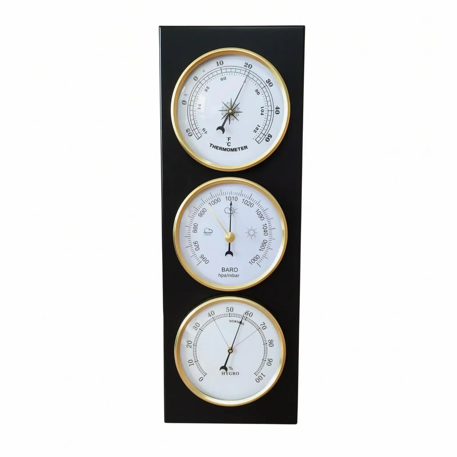 Triple Dial Wall Mounted Barometer Wooden Base Analog Weather Station for Home Office Gift Idea