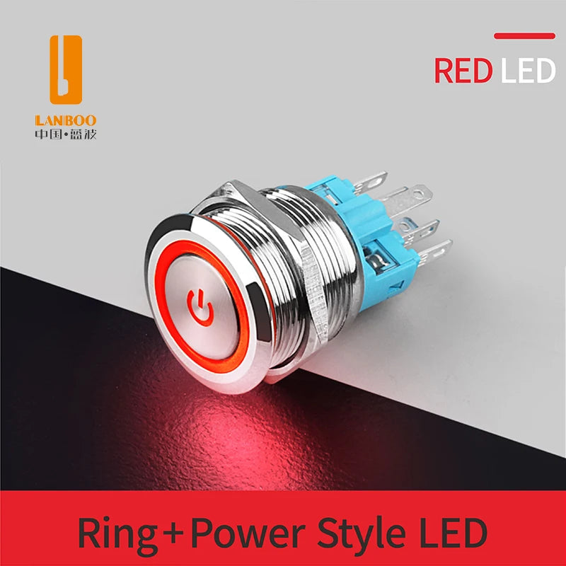 LANBOO 22B2 Economy Metal Pushbutton Switch / 1NO1NC / Momentary or Latching Available. Ring/Power Supply Button