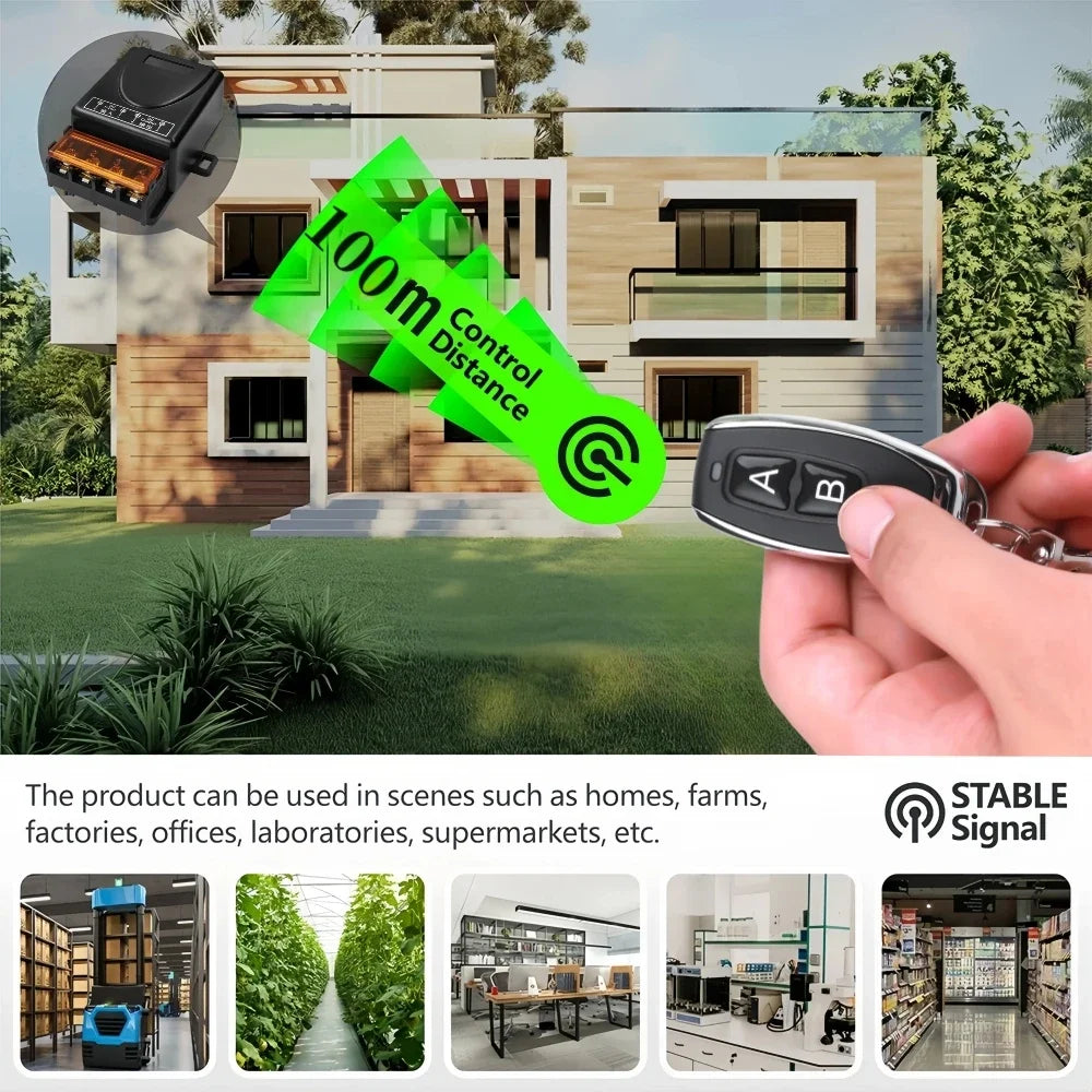 433Mhz Wireless Remote Control Switch 30A DC 12V 24V 36V 85V High Power RF Relay Receiver for Pumps Light Lamp LED 100m Range