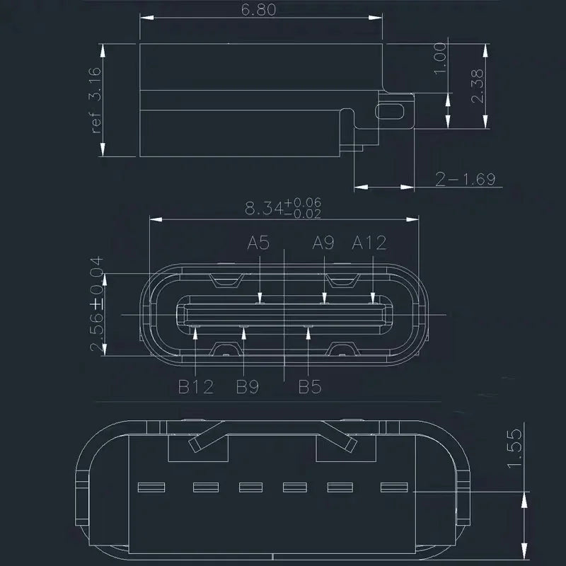 6Pin USB C Female Connector Panel Mount Jack TYPE-C Charging Port of Solder Wire Type Socket With PD Fast Charging Vertical 6.8H