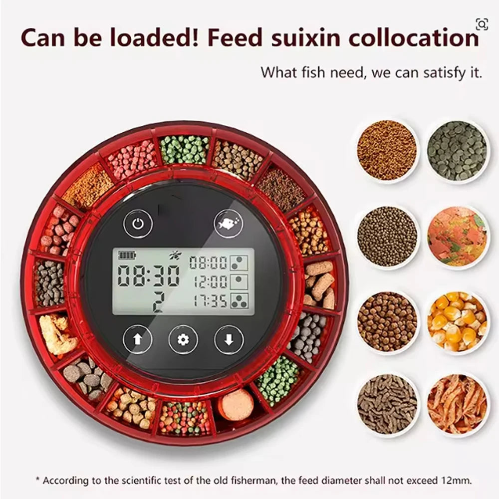 Automatic Fish Feeder for Aquarium Automatic Food Dispenser with Timer Rechargeable Timer Feeder with USB Cable LCD Display