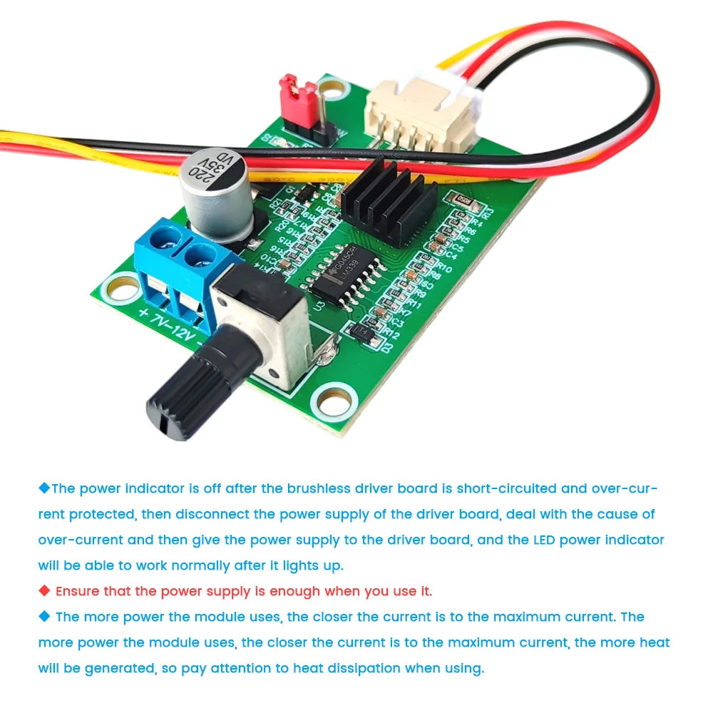 DC7-12V BLDC PWM Hall Motor Speed Controller Module 3/4 Wire Brushless Motor Driver Board Governor Volt Current Protection Board