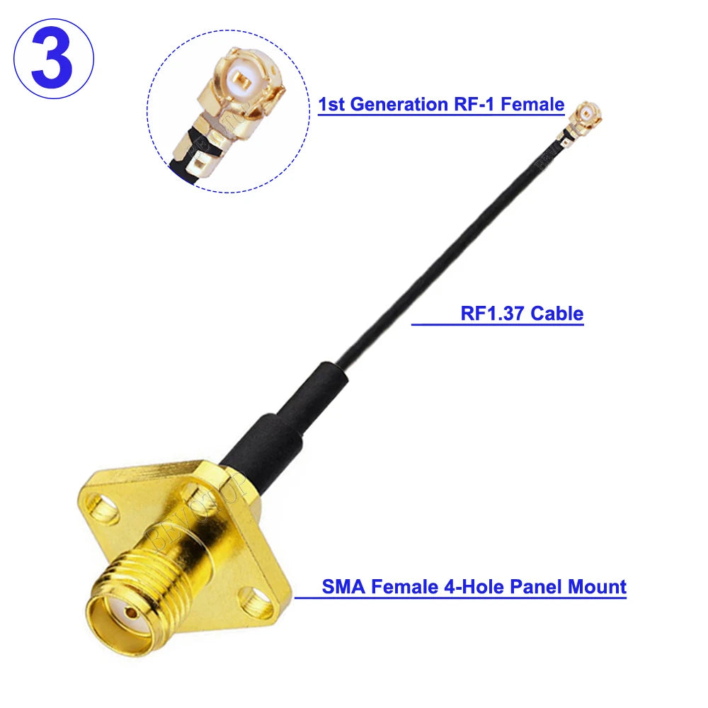 1Pcs 4-Hole Panel Mount SMA Female Flange to IPX RF-1 Connector RF1.13/RF1.37/RG178 WIFI Antenna Pigtail Extension Jumper Cord