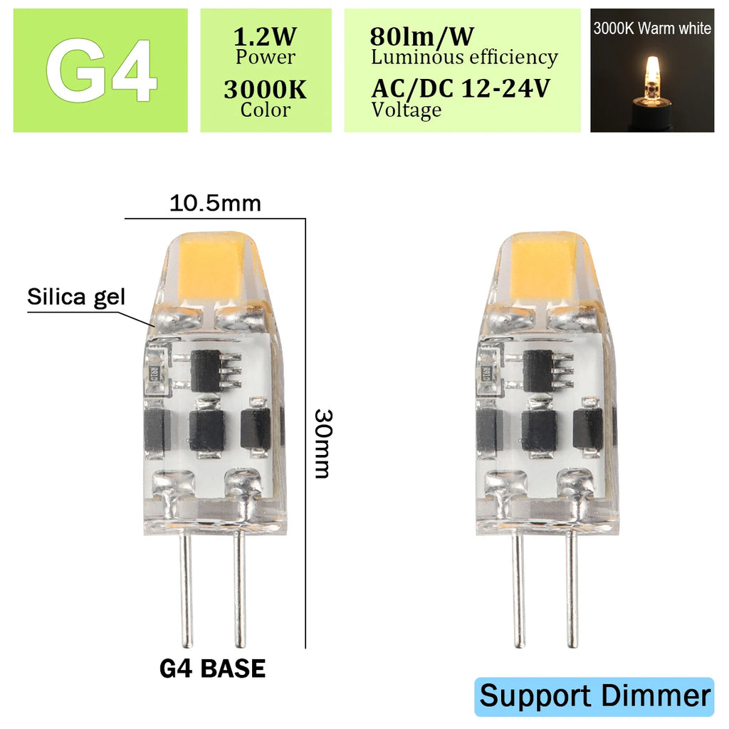 2pcs Mini G4 12V 24V LED Lamp Dimmable Light 3W COB Bulb AC DC 12V Lampada COB 360 Beam Lampada G4 COB Lights Replace Halogen