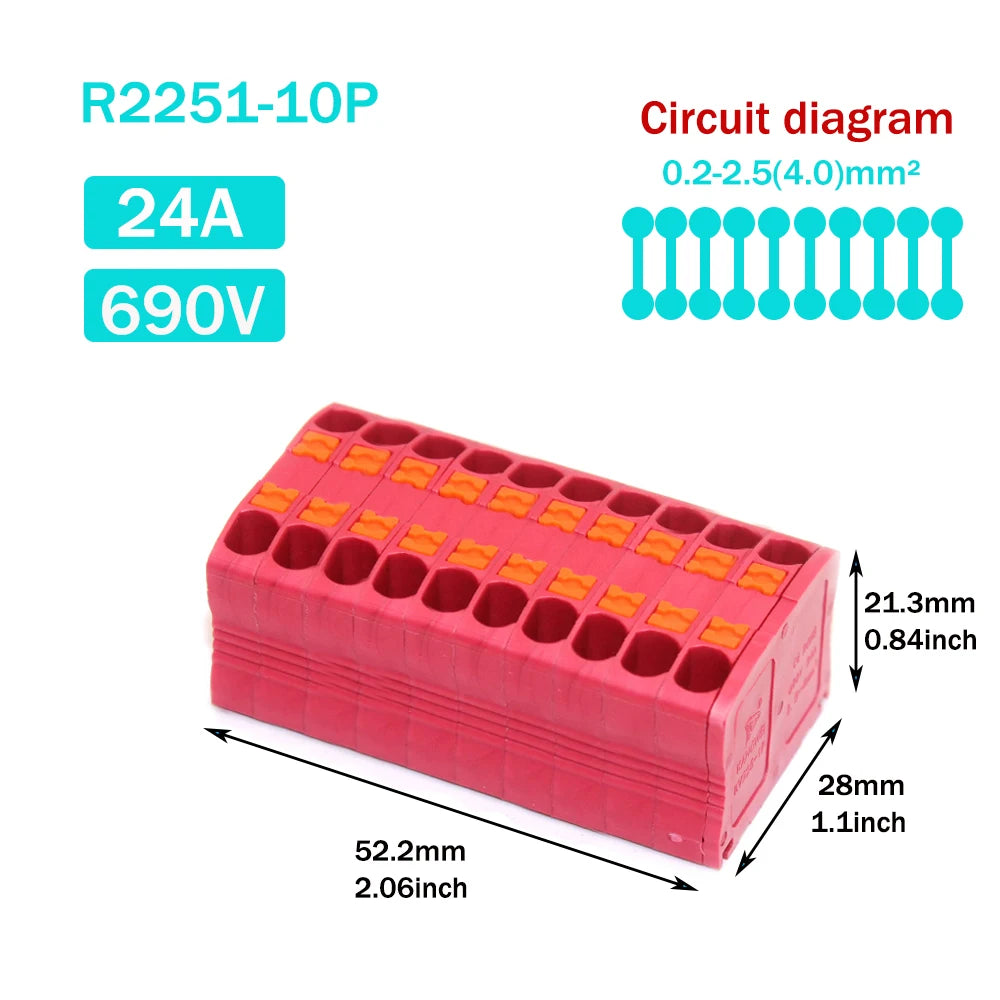 Wire Electrical Connectors Wire Push-in Terminal Block multiple in multiple out Connector Mount On Din Rail with fixing Hole