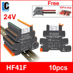 10pcs Slim Relay 5V 12V 24V DIN Rail Mounted Relay Moudle HF 41F SSR 30VDC 250VAC High Frequency Interface Relay With Led 6A
