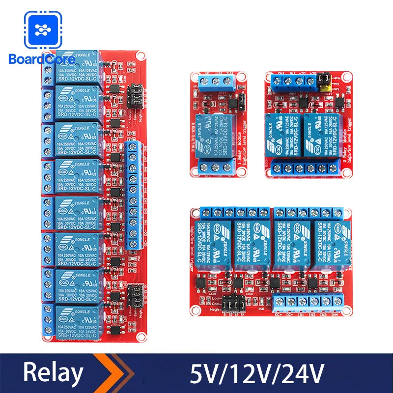 1/2/4/8 Channel Relay Module 5V/12V/24V with Optocoupler Isolation High/Low Level Dual Trigger for Arduino/PLC/MCU Control Board