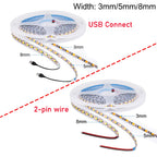 3MM 5MM 8MM Width DC 5V LED Strip 2835 120LEDs/m 1 LED Per Cut Flexible Tape IP20 Not Waterproof Warm Natural Cool White 1M-5M