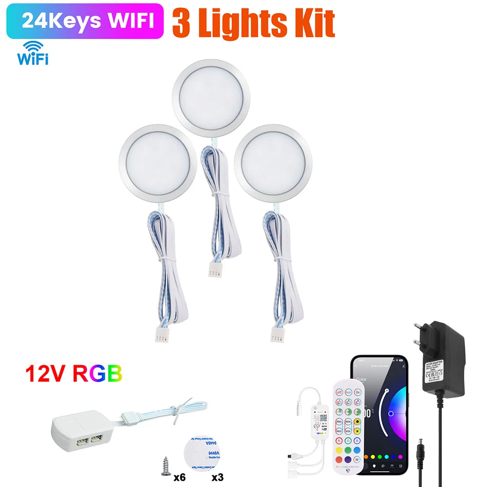 1 2 3 5 6 8 Lihgts RGB LED Cabinet Light 12V WiFi Bluetooth 24Key 44Key Remote Control Power Kit for Kitchen Wardrobe Lighting