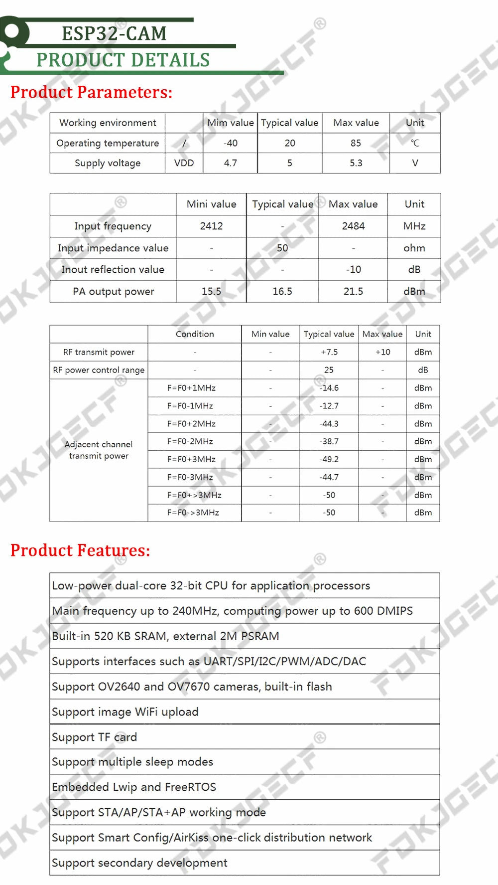 ESP32-CAM WiFi Module ESP32 serial to WiFi ESP32 CAM Development Board 5V Bluetooth with OV2640 Camera Module + 3DBI Antenna