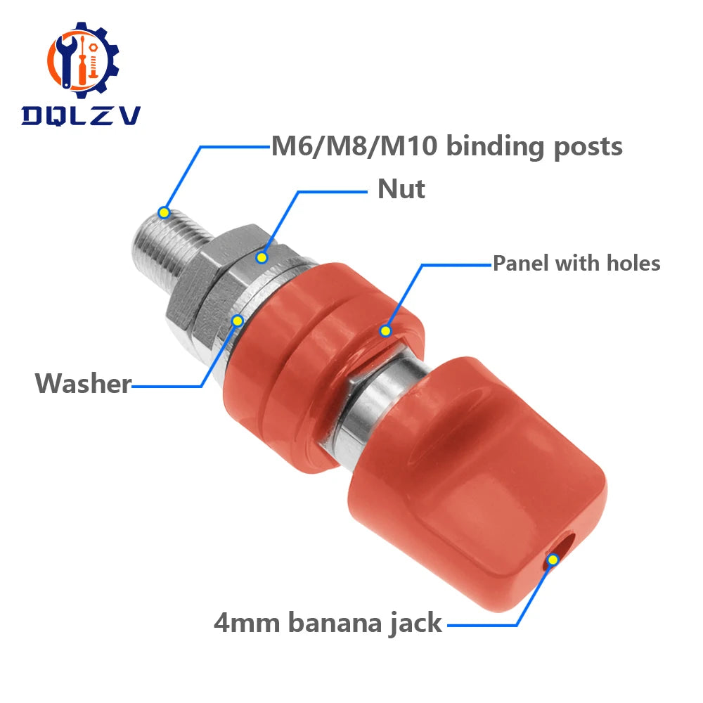 100A 4MM M6 M8 M10 Brass Connector Terminal Binding Post Nut with Caps 40-100A Large Current Banana Plug Jack Socket Connectors