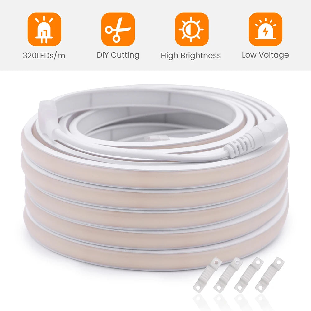 12V 24V COB LED Neon Strip Light IP68 Waterproof 320LEDs/m 2PIN Wire DC Plug 3000K 4000K 6000K Flexible Tape Rome Lighting 0.5m