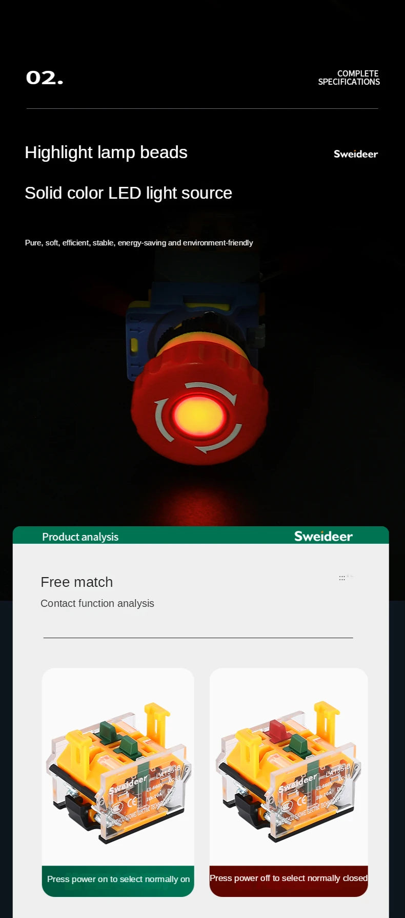 Emergency Stop Push Button Switch with Light 22mm Button Mushroom Head Self Locking Latching Power Switch Knob Switch Red AC220V