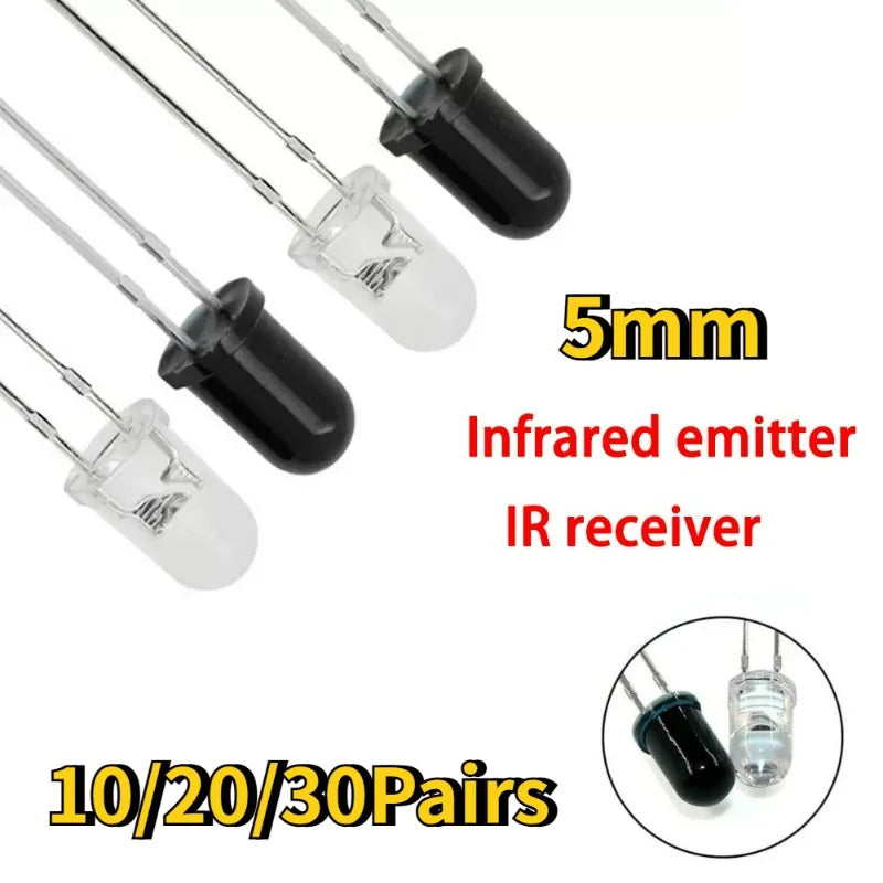 10-30Pairs 5mm 940nm IR LED Diode Kit Infrared Emitter & Receiver Diodes F5 for Remote Control DIY Electronics & Sensor Projects