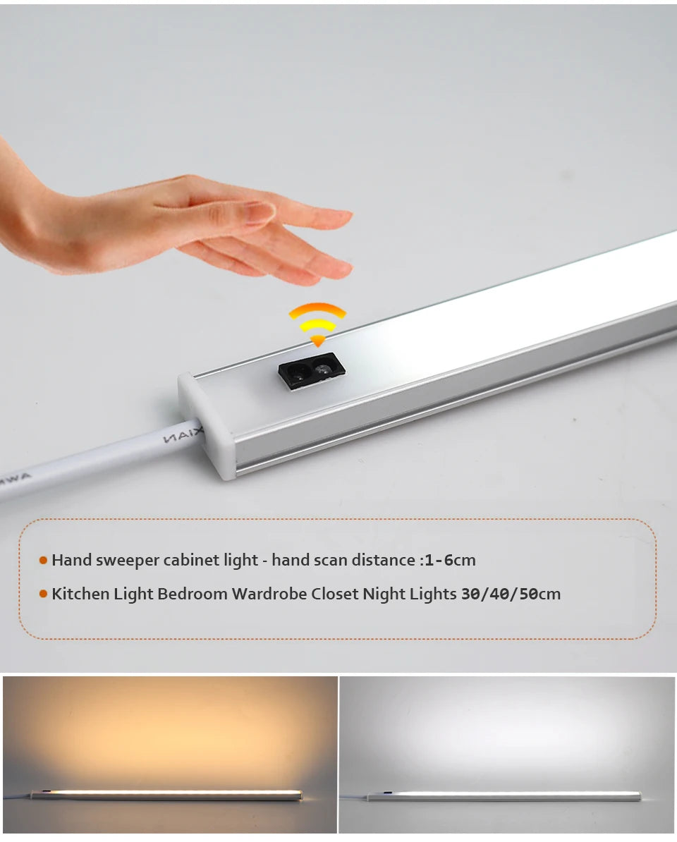 LED Light Under Cabinet Lights For Kitchen Hand Sweep Switch PIR Motion Sensor Closet Wardrobe Lamp 30/40/50cm Led Night Light