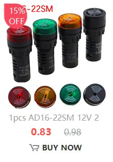 AD16-16SM 16mm buzzer 12V 24V 110V 220V 380V Flash Signal Light Red LED Active Buzzer Beep Alarm Indicator Red Green Yellow
