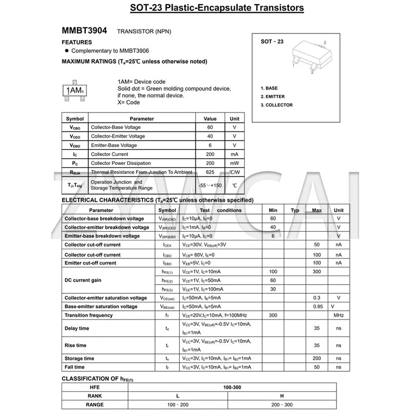 MMBT3904 1AM MMBT5401 2L NPN 50PCS MMBT5551 G1 MMBT3906 2A PNP SOT-23 Transistor (BJT)
