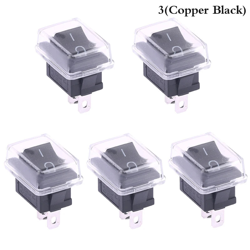 5Pcs Black Push Button Mini Switch 2Pin Snap-in On/Off Rocker Switch With Waterproof Cover