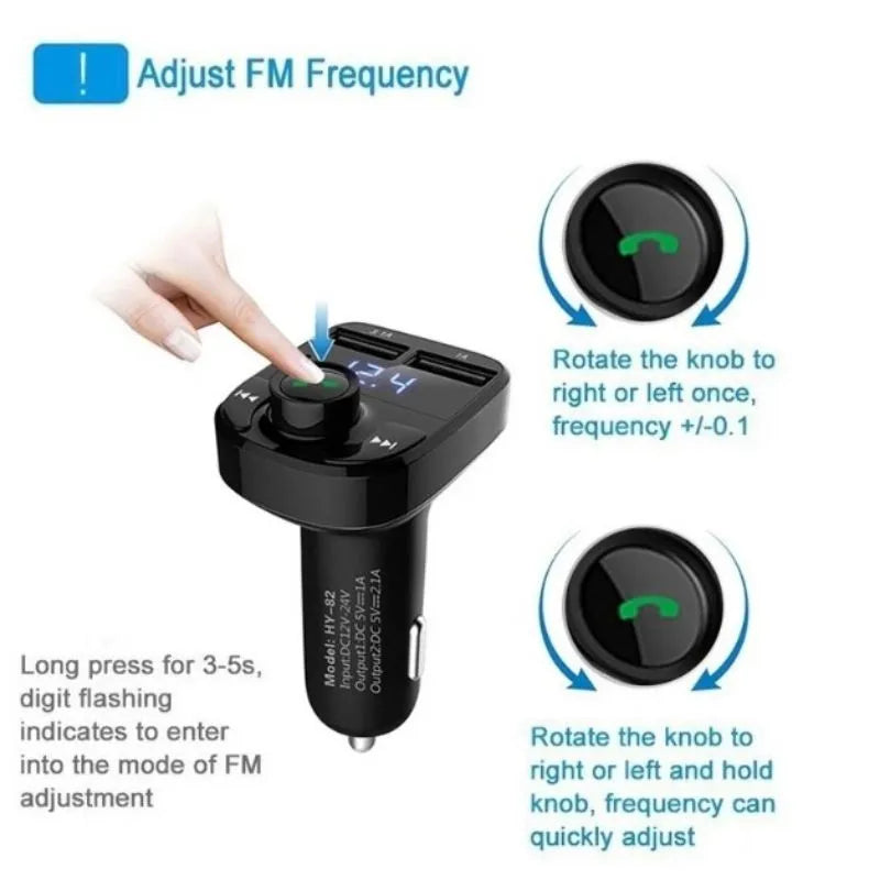 Wireless Bluetooth FM Transmitter MP3 Player With Hands-Free Calling Radio Receiver Dual USB Charger & Music Stereo Adapter
