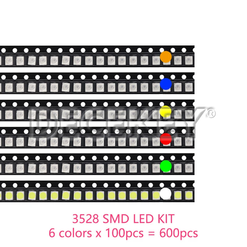 600pcs=6colors x 100pcs 5050 5730 1210 1206 0805 0603 0402 SMD LED Diode Kit Red / Green / Blue / White / Yellow/ Orange